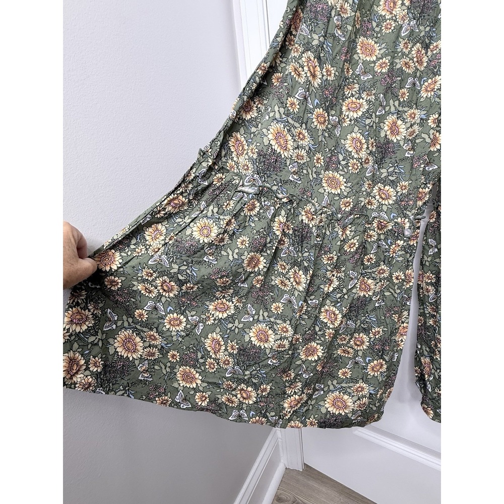 Natural Life Harley Embroidered Jumpsuit Olive Green Floral Wide Leg Small Boho - Picture 11 of 12